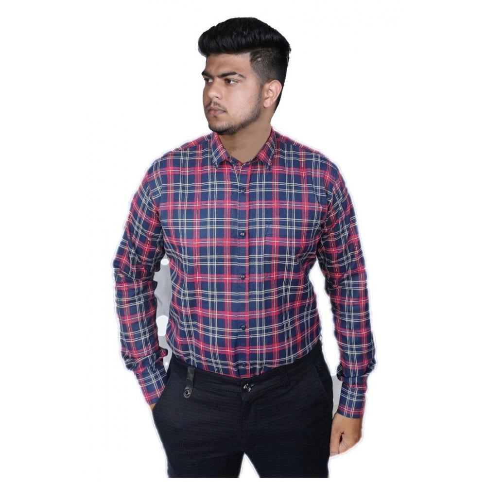 Men's Cotton Lycra Full Sleeve Checked Casual Shirt (Red ) - GillKart