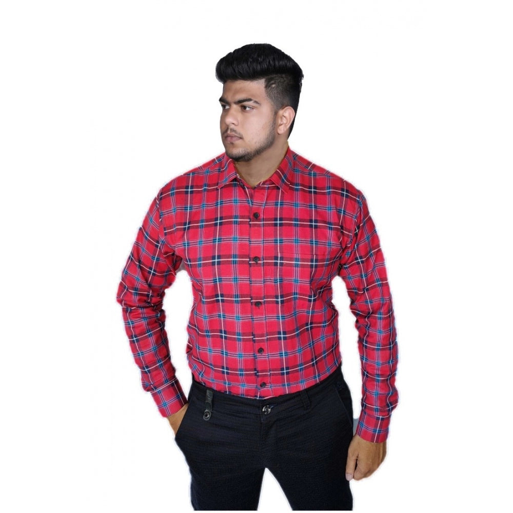 Men's Cotton Lycra Full Sleeve Checked Casual Shirt (Red ) - GillKart