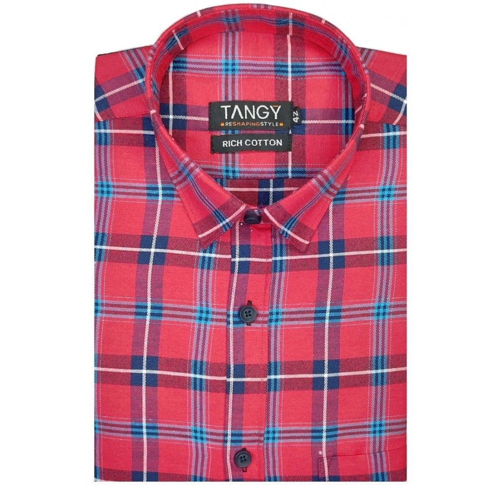 Men's Cotton Lycra Full Sleeve Checked Casual Shirt (Red ) - GillKart