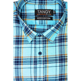 Men's Cotton Lycra Full Sleeve Checked Casual Shirt (Turquoise) - GillKart