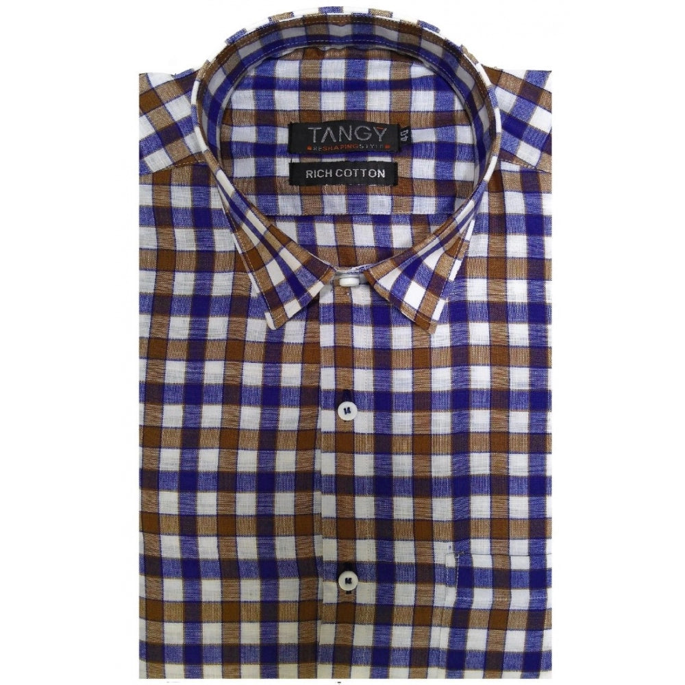 Men's Cotton Lycra Full Sleeve Checked Casual Shirt (Brown Blue) - GillKart