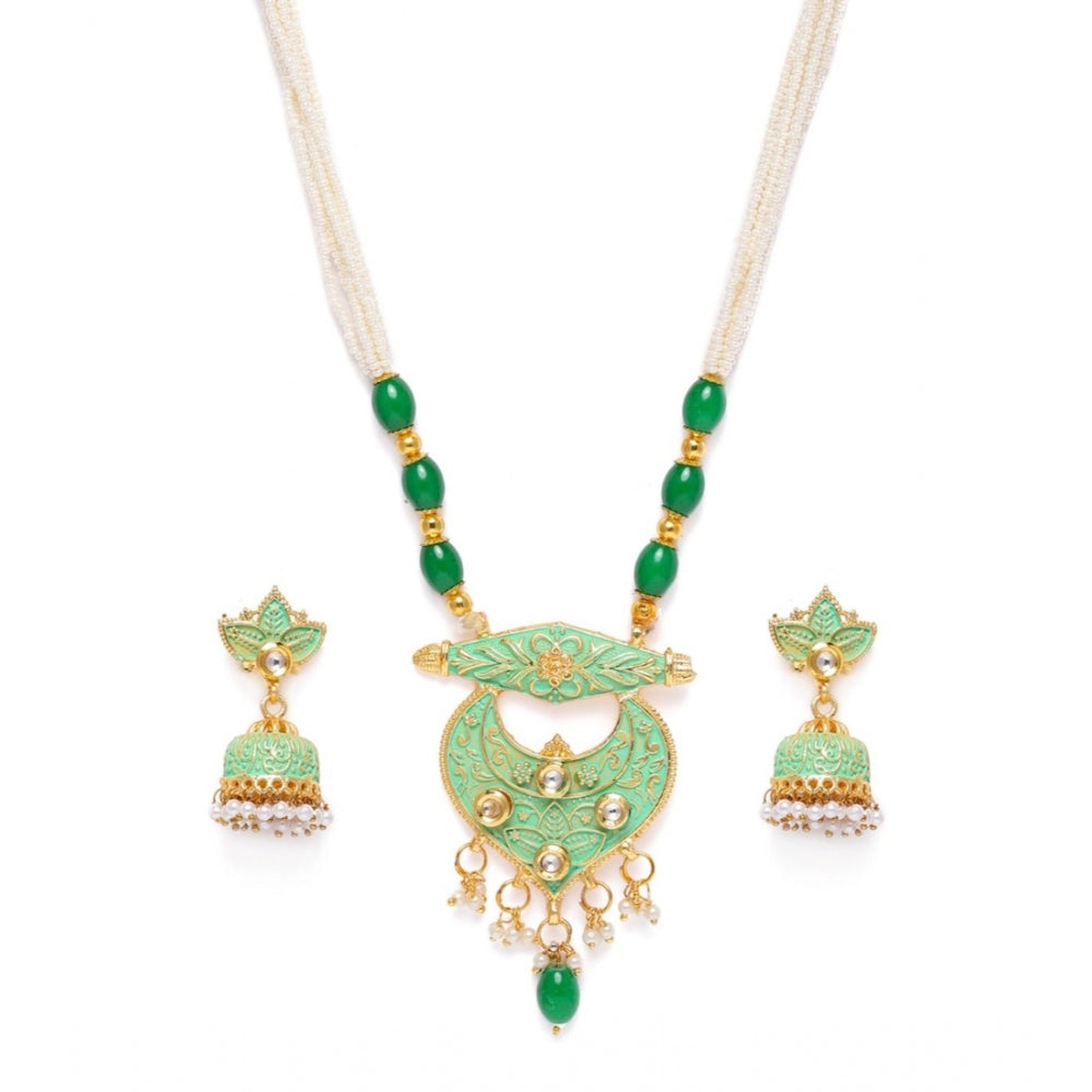 Women's Rose Gold Plated Alloy Necklace &amp; Earings Set (Green)