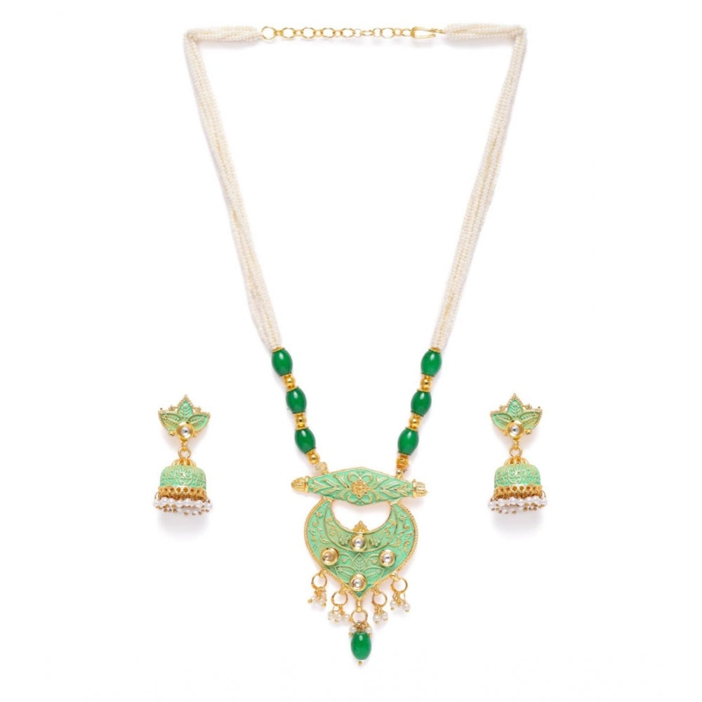 Women's Rose Gold Plated Alloy Necklace &amp; Earings Set (Green)