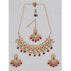 Women's Rose Gold Plated Alloy Necklace &amp; Earings Set (Red) - GillKart