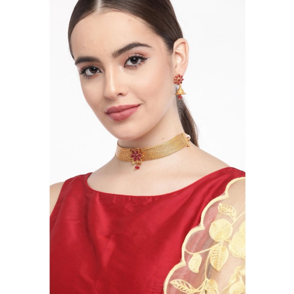 Women's Rose Gold Plated Alloy Necklace &amp; Earings Set (Gold) - GillKart