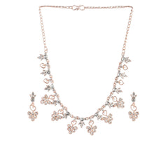 Women's Rose Gold Plated Brass Necklace &amp; Earings Set (Gold) - GillKart