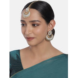 Women's Rose Gold Plated Alloy Kundan Earrings &amp; Mangtikka (White) - GillKart