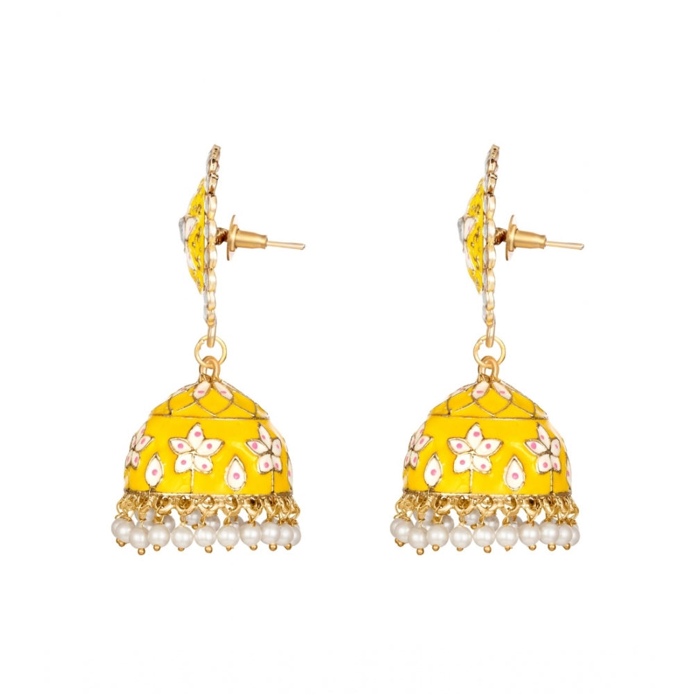 Women's Rose Gold Plated Alloy Earrings (Yellow) - GillKart