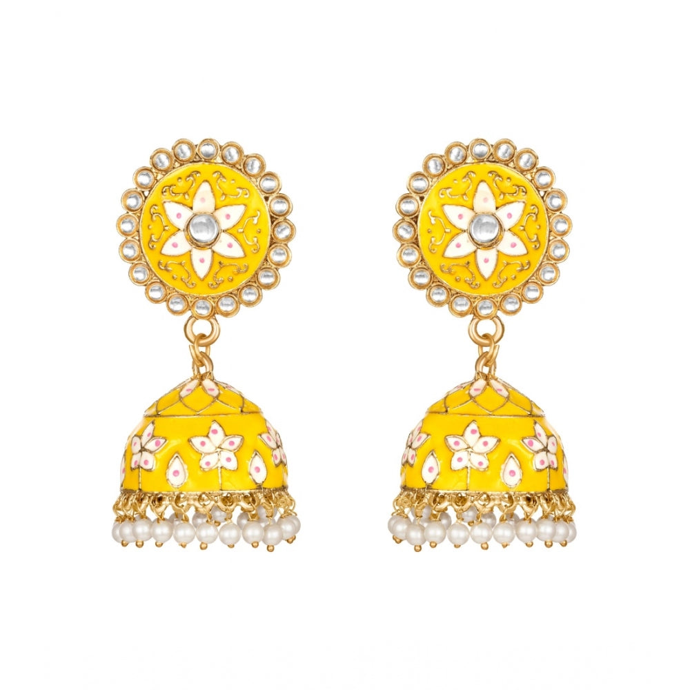 Women's Rose Gold Plated Alloy Earrings (Yellow) - GillKart