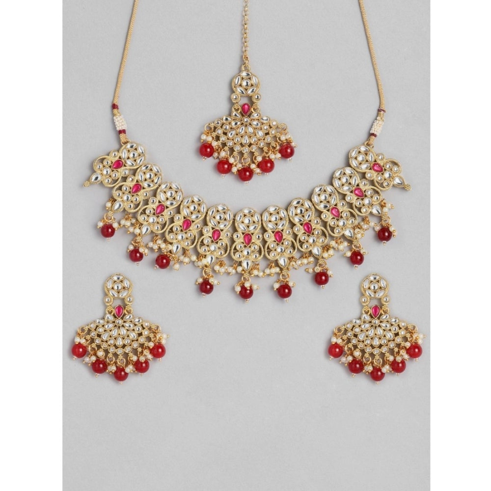 Women's Rose Gold Plated Alloy Necklace &amp; Earings Set (Red) - GillKart