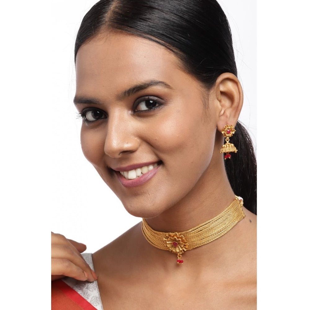 Women's Rose Gold Plated Alloy Necklace &amp; Earings Set (Gold) - GillKart