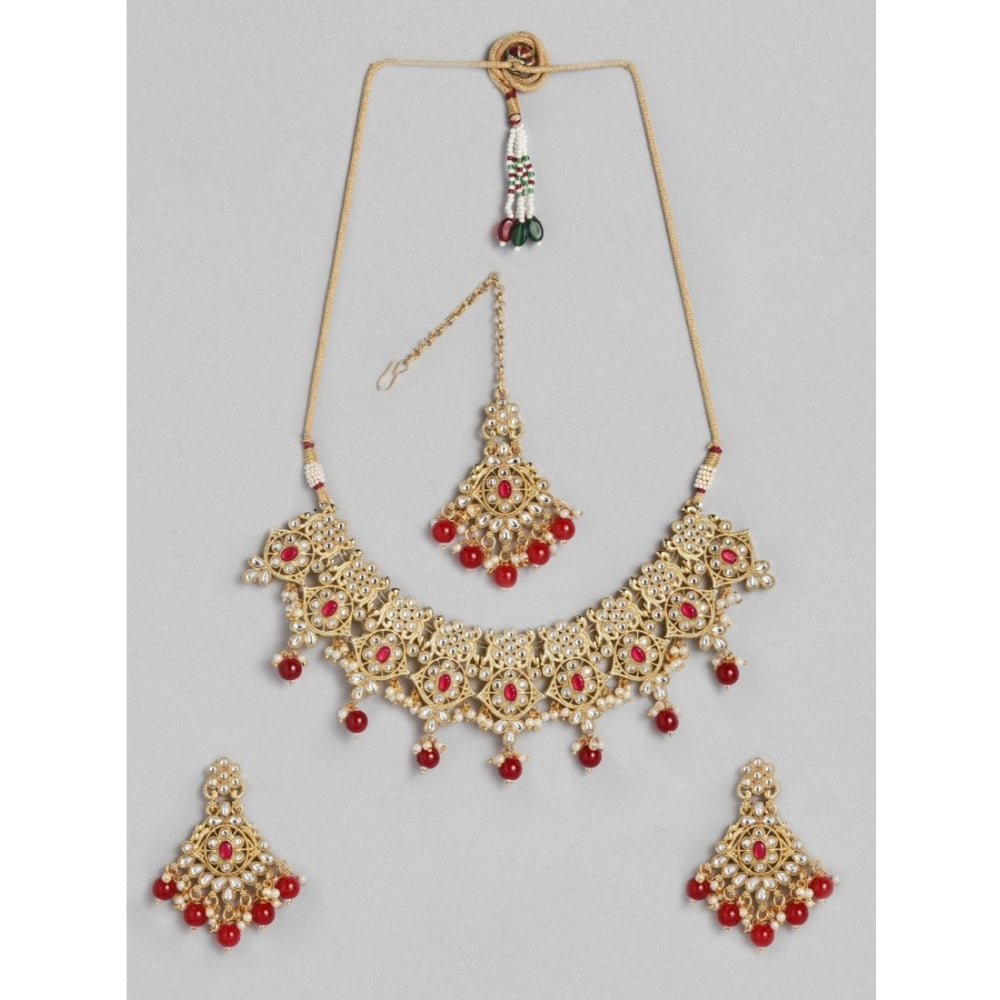 Women's Rose Gold Plated Alloy Necklace &amp; Earings Set (Red) - GillKart