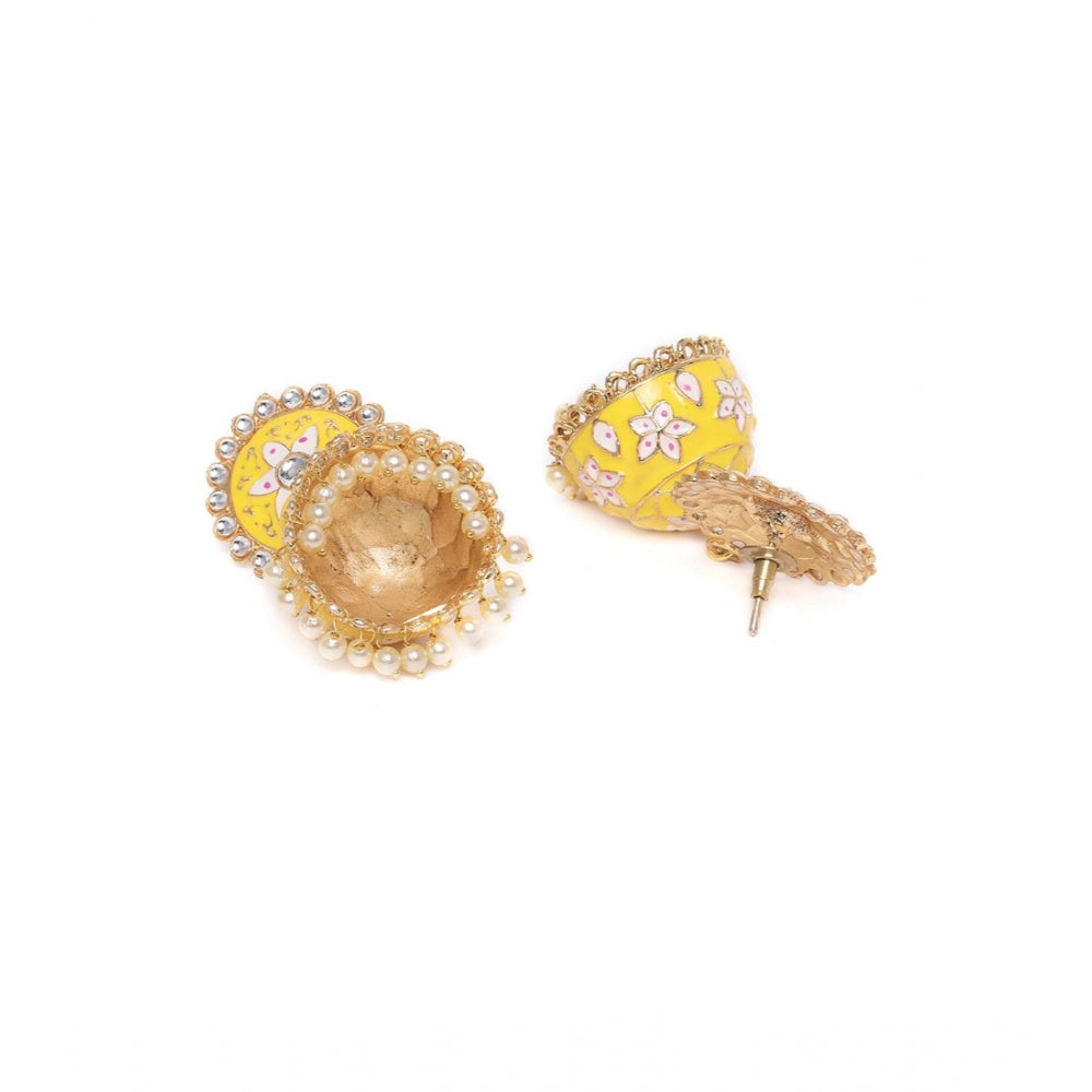 Women's Rose Gold Plated Alloy Earrings (Yellow) - GillKart