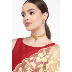 Women's Rose Gold Plated Alloy Necklace &amp; Earings Set (Gold) - GillKart