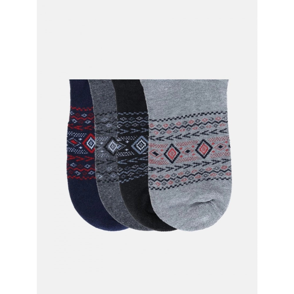 4 Pairs Men's Casual Cotton Blended Printed Mid-Calf length Socks (Assorted) - GillKart