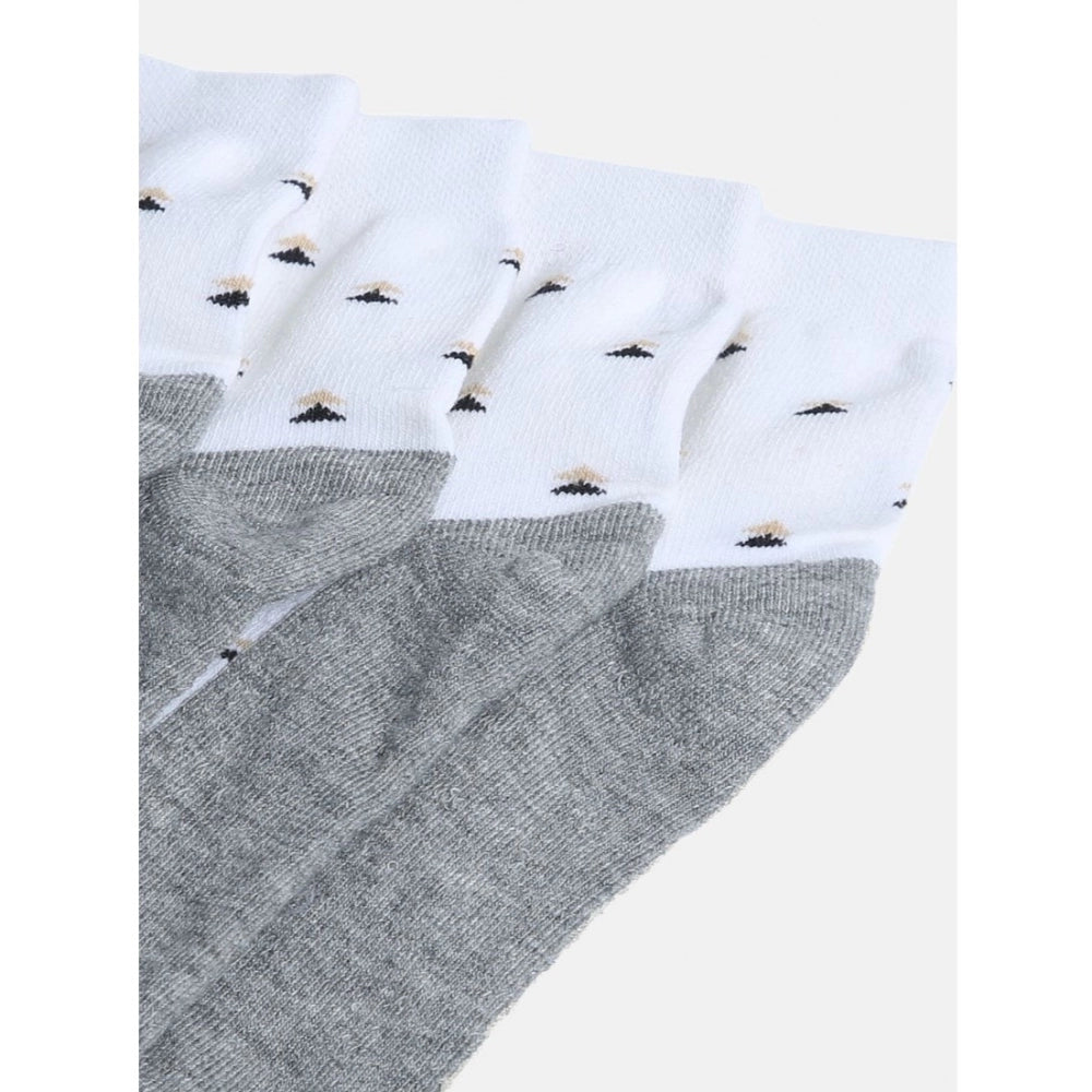 4 Pairs Men's Casual Cotton Blended Printed Mid-Calf length Socks (White) - GillKart