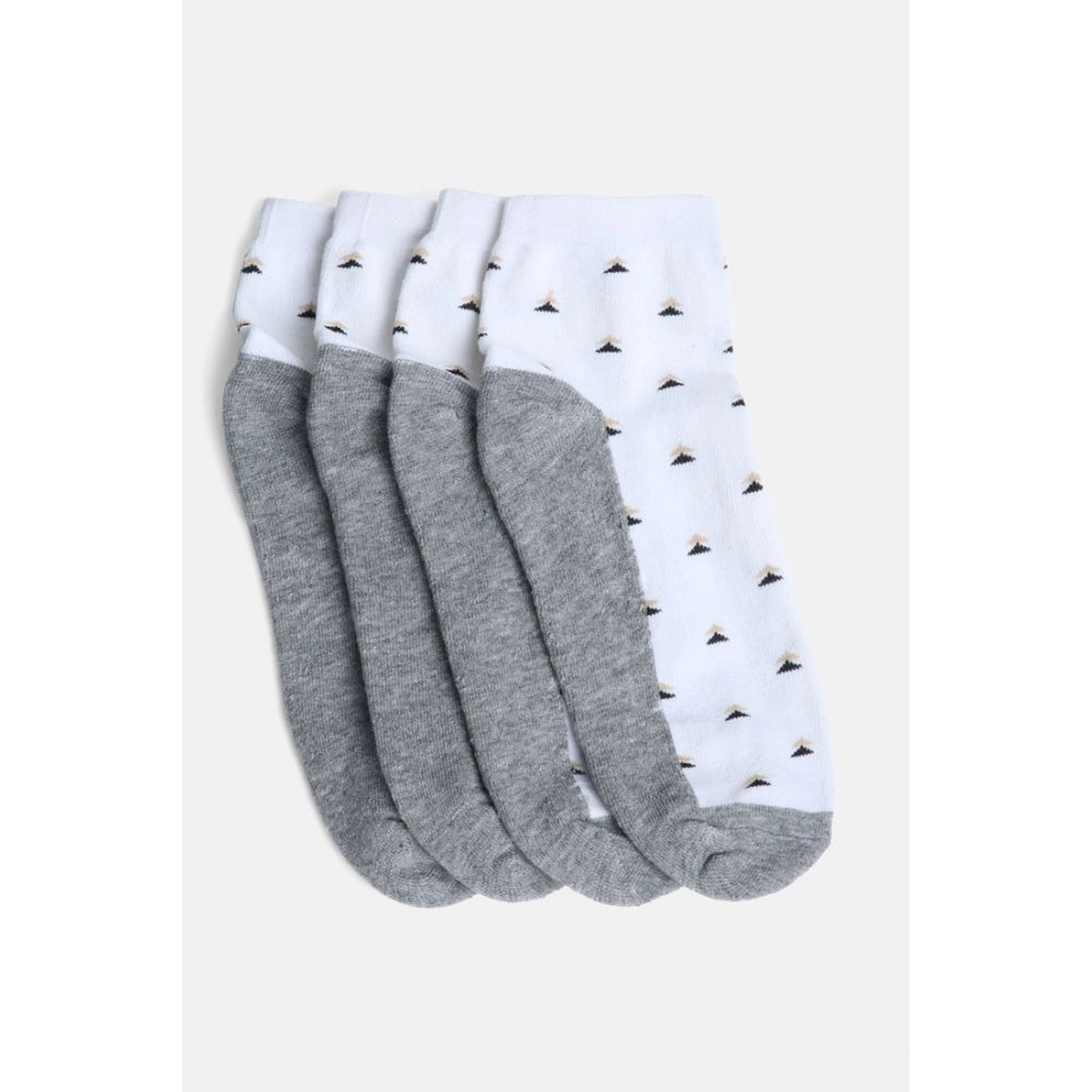 4 Pairs Men's Casual Cotton Blended Printed Mid-Calf length Socks (White) - GillKart