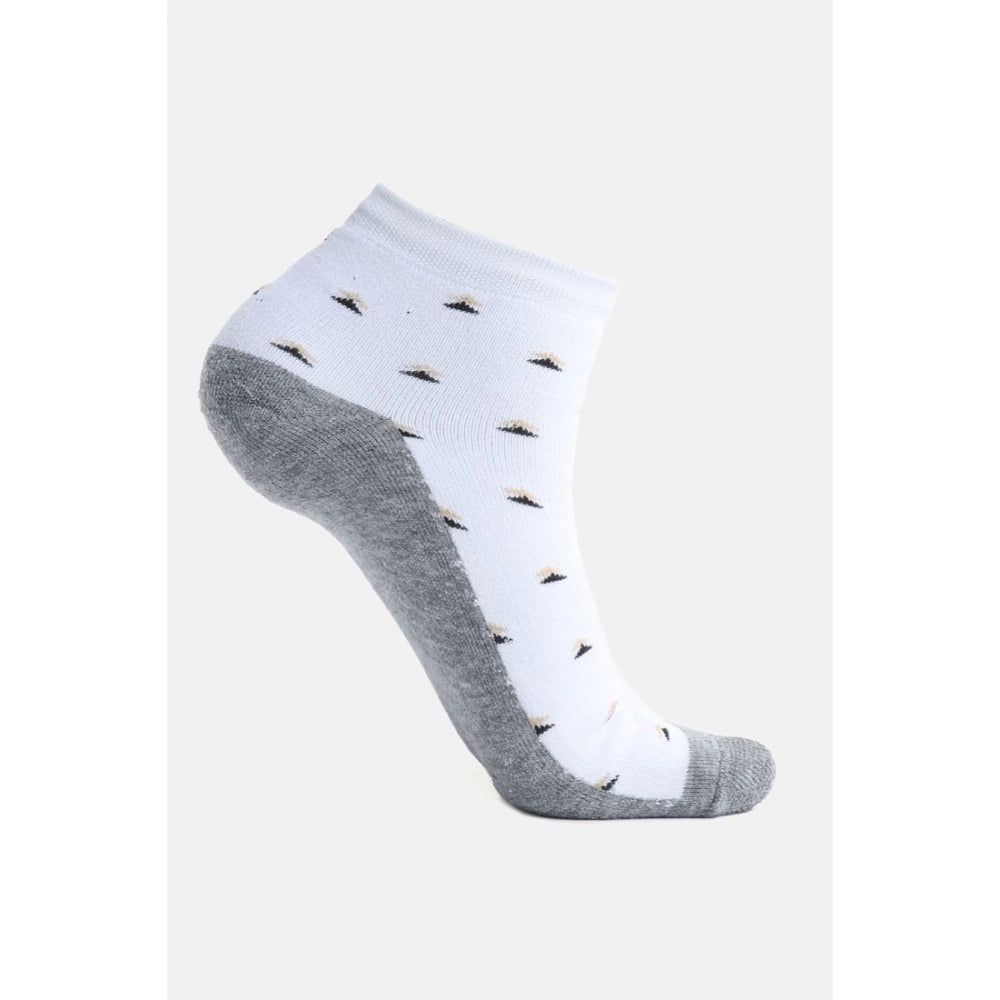 4 Pairs Men's Casual Cotton Blended Printed Mid-Calf length Socks (White) - GillKart