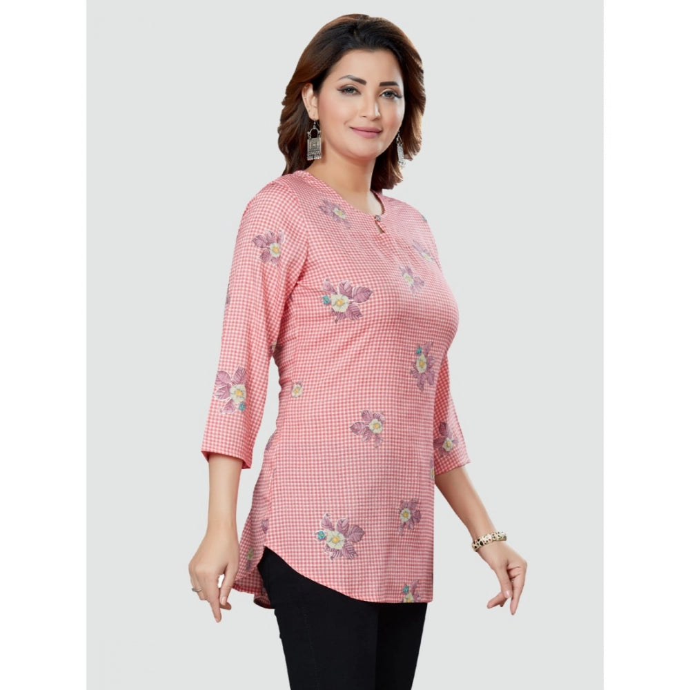 Women's Casual 3/4 Sleeves Printed Rayon Short Top (Pink) - GillKart