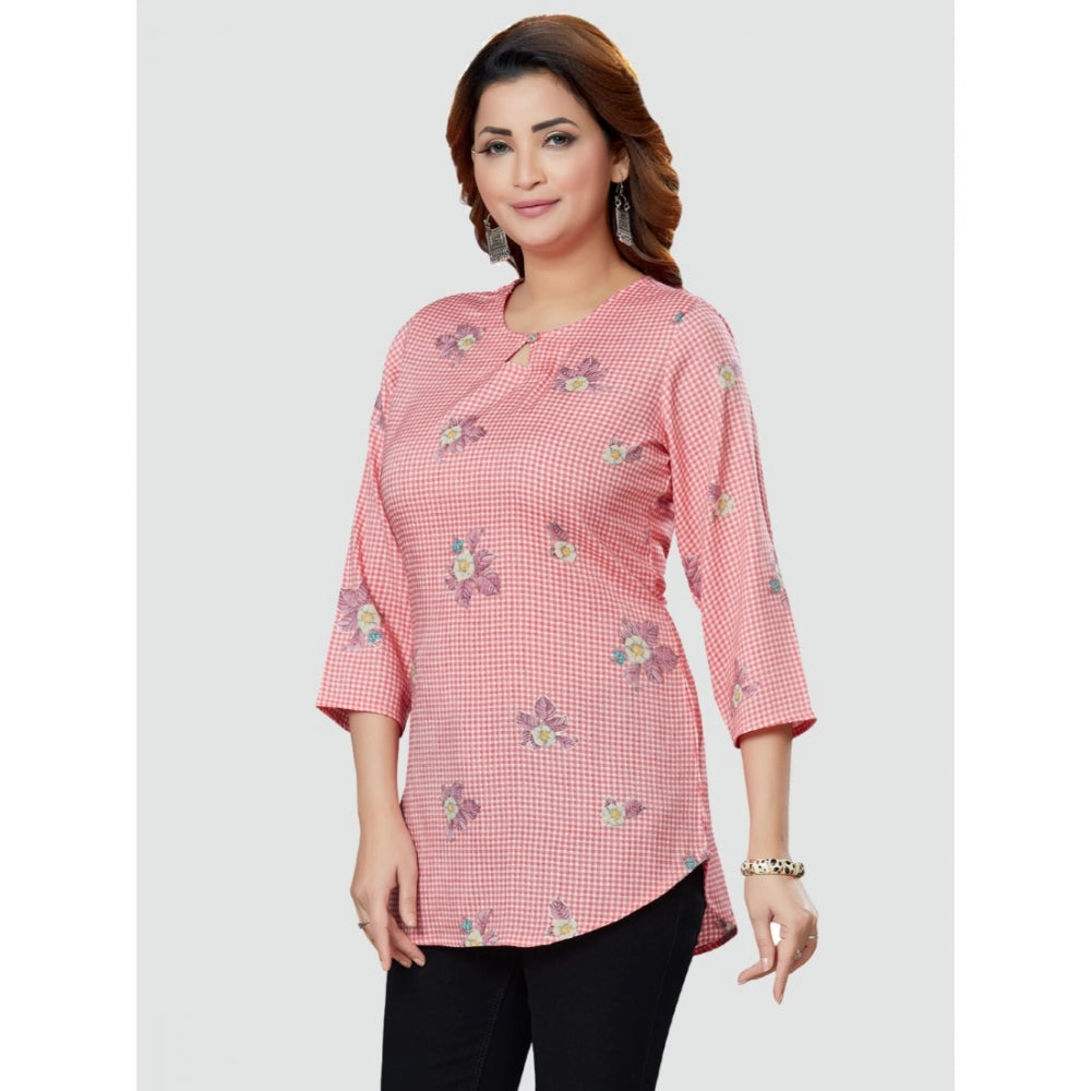 Women's Casual 3/4 Sleeves Printed Rayon Short Top (Pink) - GillKart