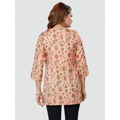 Women's Casual 3/4 Sleeves Printed Rayon Short Top (Peach) - GillKart