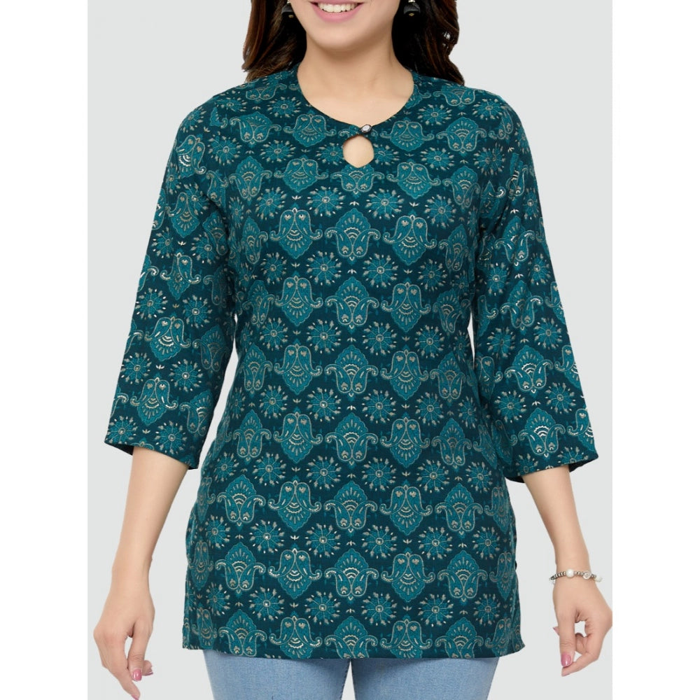 Women's Casual 3/4 Sleeves Printed Rayon Short Top (Green) - GillKart