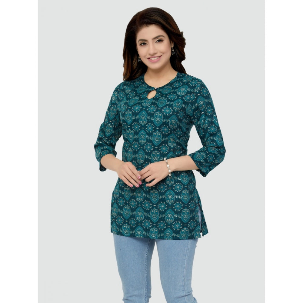 Women's Casual 3/4 Sleeves Printed Rayon Short Top (Green) - GillKart