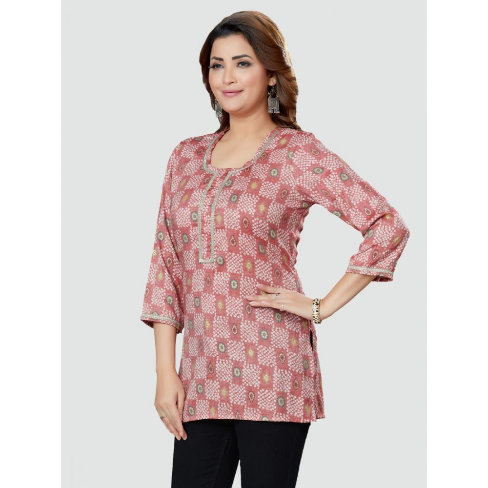 Women's Casual 3/4 Sleeves Printed Rayon Short Top (Pink) - GillKart