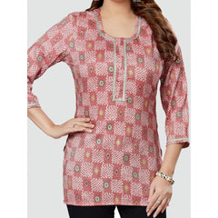 Women's Casual 3/4 Sleeves Printed Rayon Short Top (Pink) - GillKart