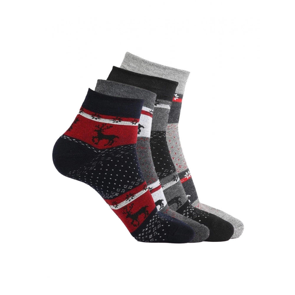 4 Pairs Men's Casual Cotton Blended Printed Ankle length Socks (Assorted) - GillKart