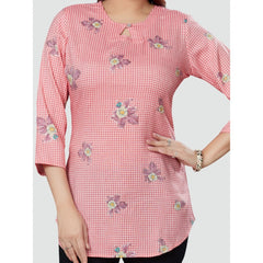 Women's Casual 3/4 Sleeves Printed Rayon Short Top (Pink) - GillKart