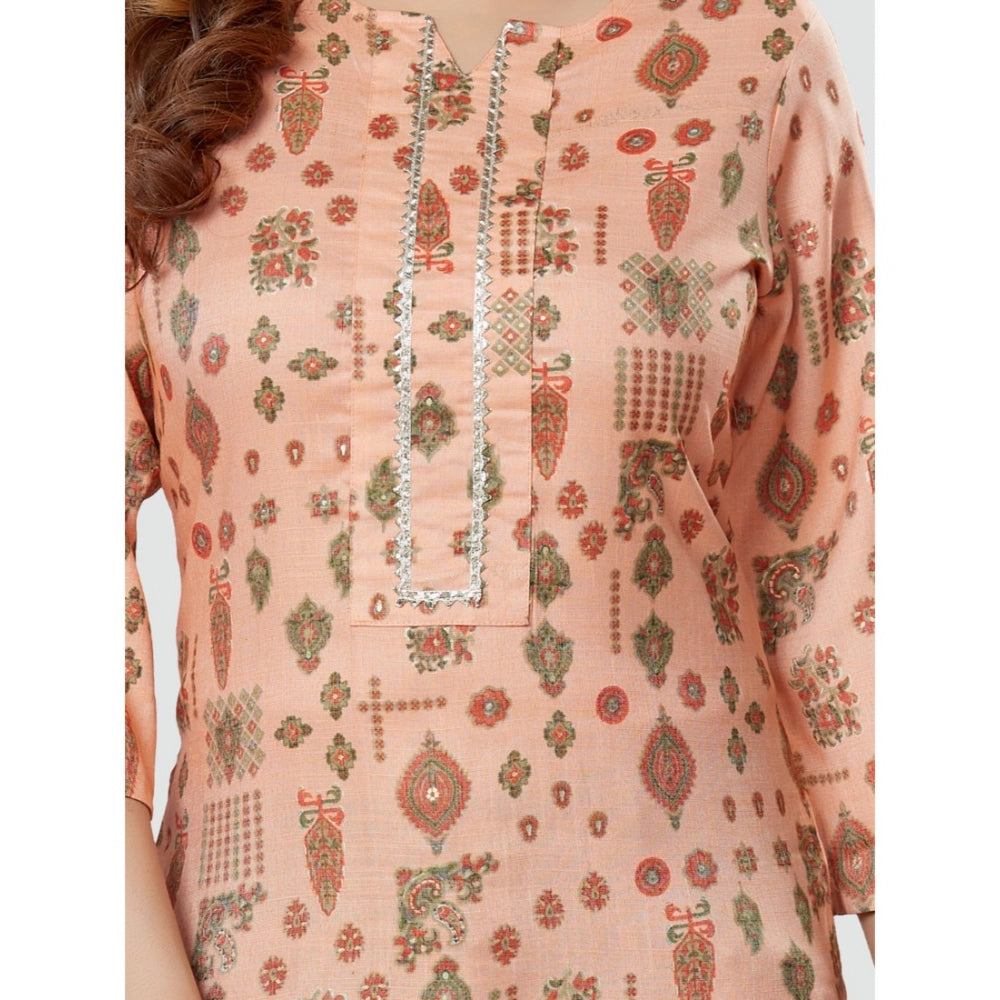 Women's Casual 3/4 Sleeves Printed Rayon Short Top (Peach) - GillKart