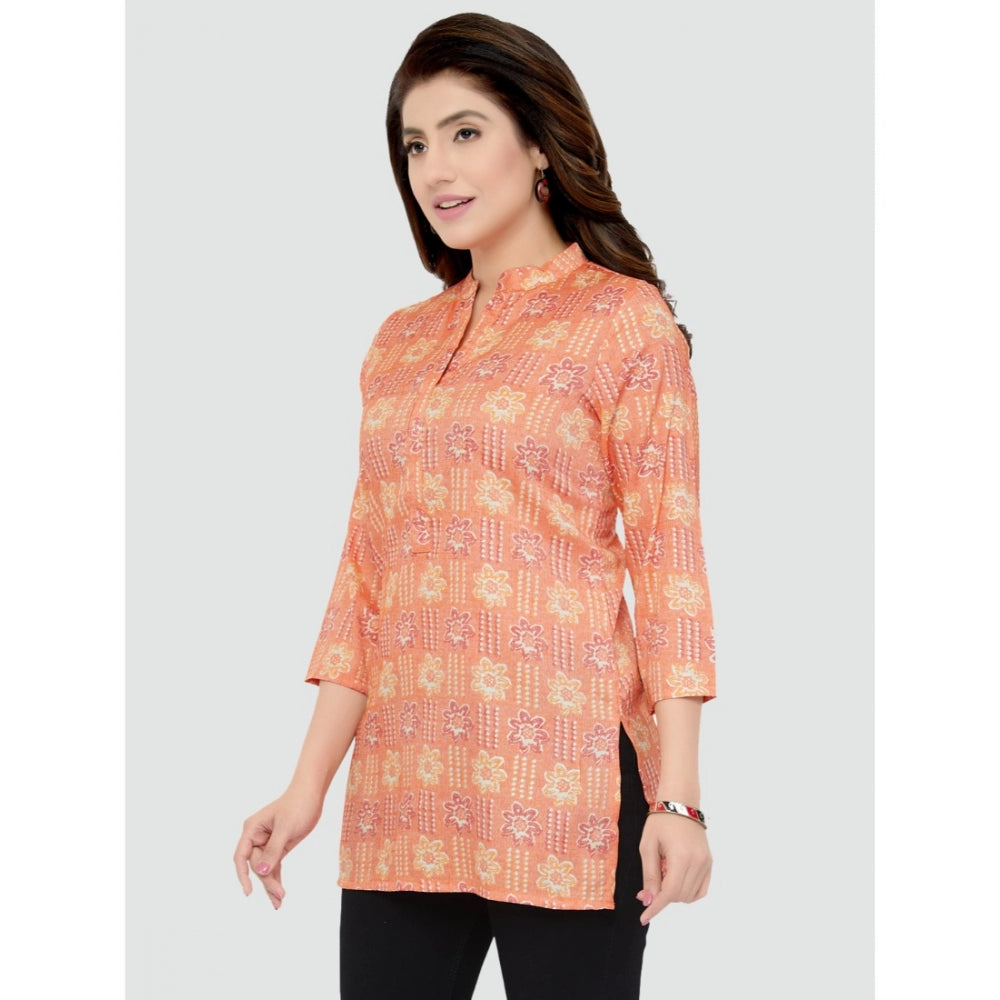 Women's Casual 3/4 Sleeves Printed Rayon Short Top (Orange) - GillKart