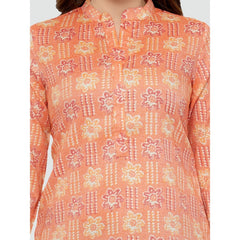 Women's Casual 3/4 Sleeves Printed Rayon Short Top (Orange) - GillKart