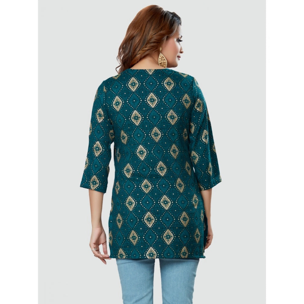 Women's Casual 3/4 Sleeves Printed Rayon Short Top (Green) - GillKart