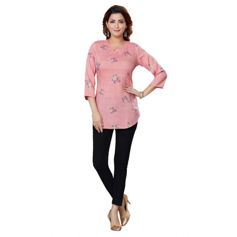 Women's Casual 3/4 Sleeves Printed Rayon Short Top (Pink) - GillKart