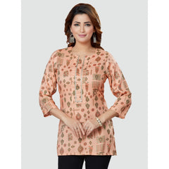 Women's Casual 3/4 Sleeves Printed Rayon Short Top (Peach) - GillKart