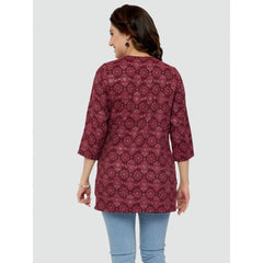 Women's Casual 3/4 Sleeves Printed Rayon Short Top (Maroon) - GillKart