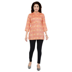 Women's Casual 3/4 Sleeves Printed Rayon Short Top (Orange) - GillKart