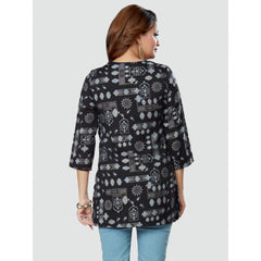 Women's Casual 3/4 Sleeves Printed Rayon Short Top (Black) - GillKart