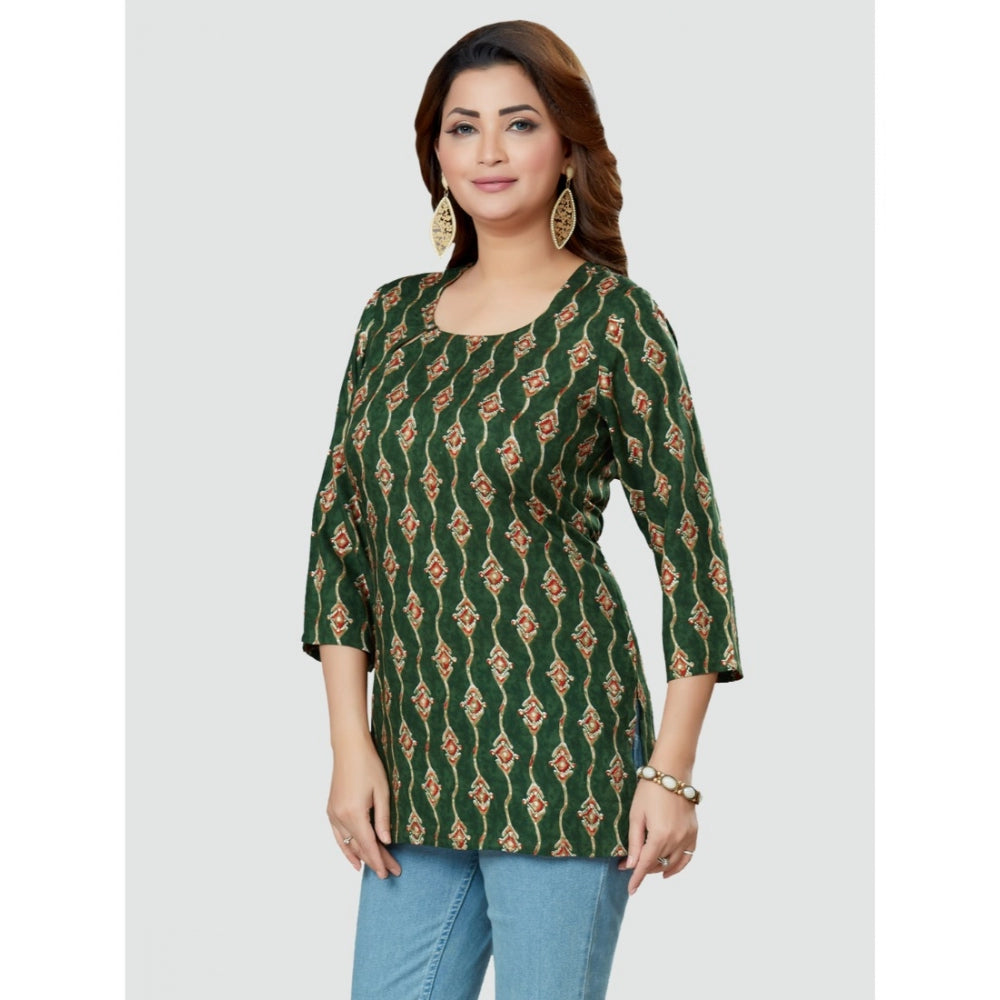 Women's Casual 3/4 Sleeves Printed Rayon Short Top (Green) - GillKart