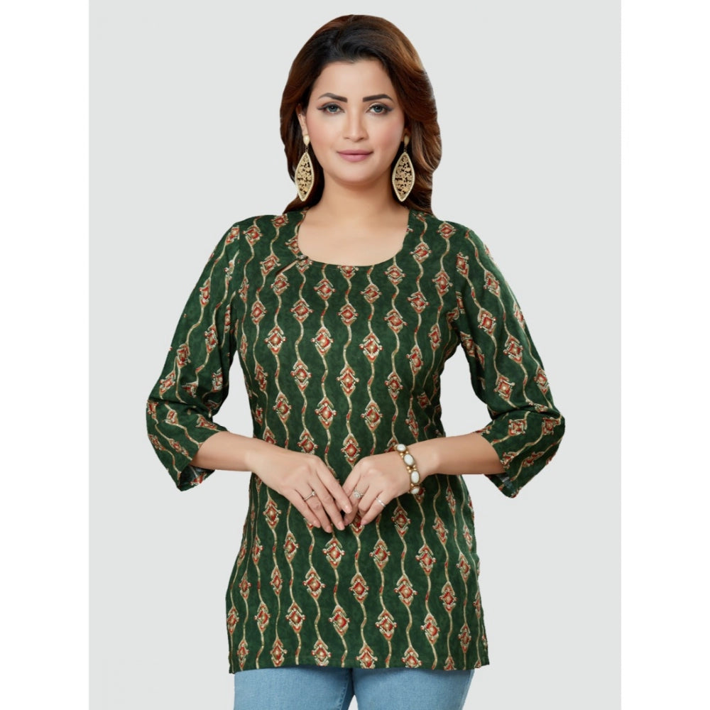 Women's Casual 3/4 Sleeves Printed Rayon Short Top (Green) - GillKart