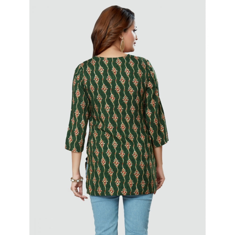 Women's Casual 3/4 Sleeves Printed Rayon Short Top (Green) - GillKart