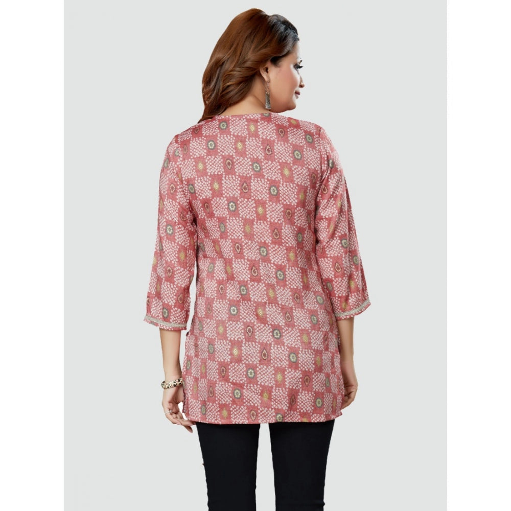 Women's Casual 3/4 Sleeves Printed Rayon Short Top (Pink) - GillKart