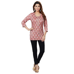 Women's Casual 3/4 Sleeves Printed Rayon Short Top (Pink) - GillKart