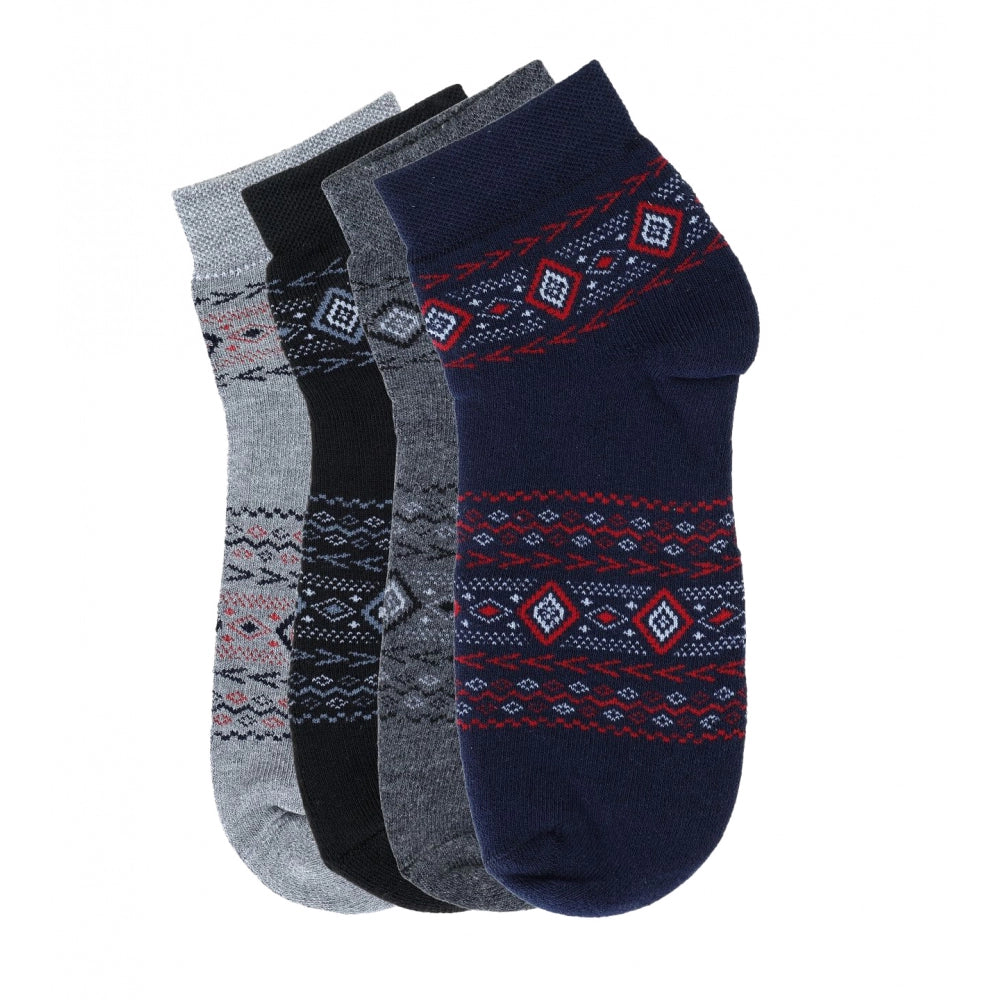 4 Pairs Men's Casual Cotton Blended Printed Mid-Calf length Socks (Assorted) - GillKart