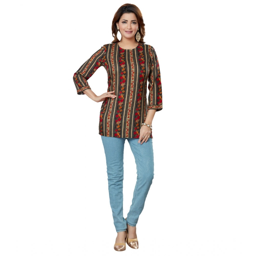 Women's Casual 3/4 Sleeves Printed Rayon Short Top (MultiColor) - GillKart