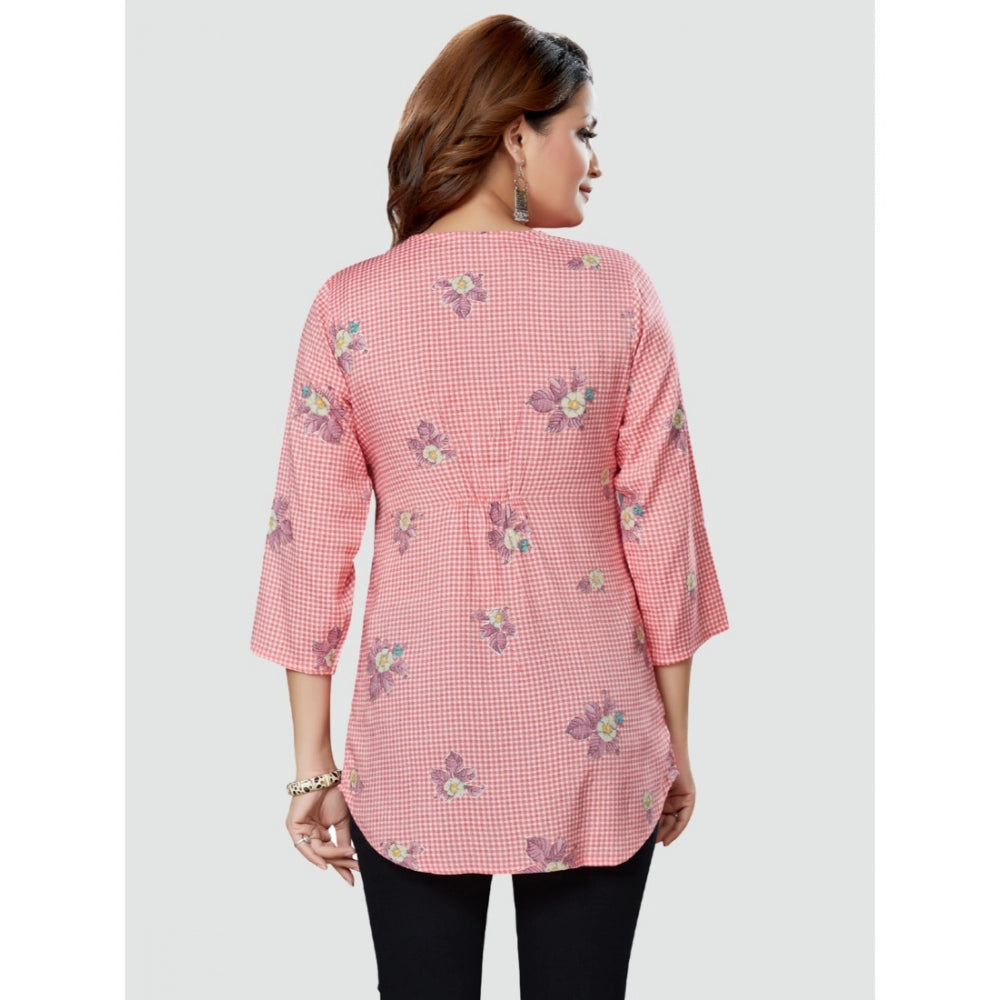 Women's Casual 3/4 Sleeves Printed Rayon Short Top (Pink) - GillKart