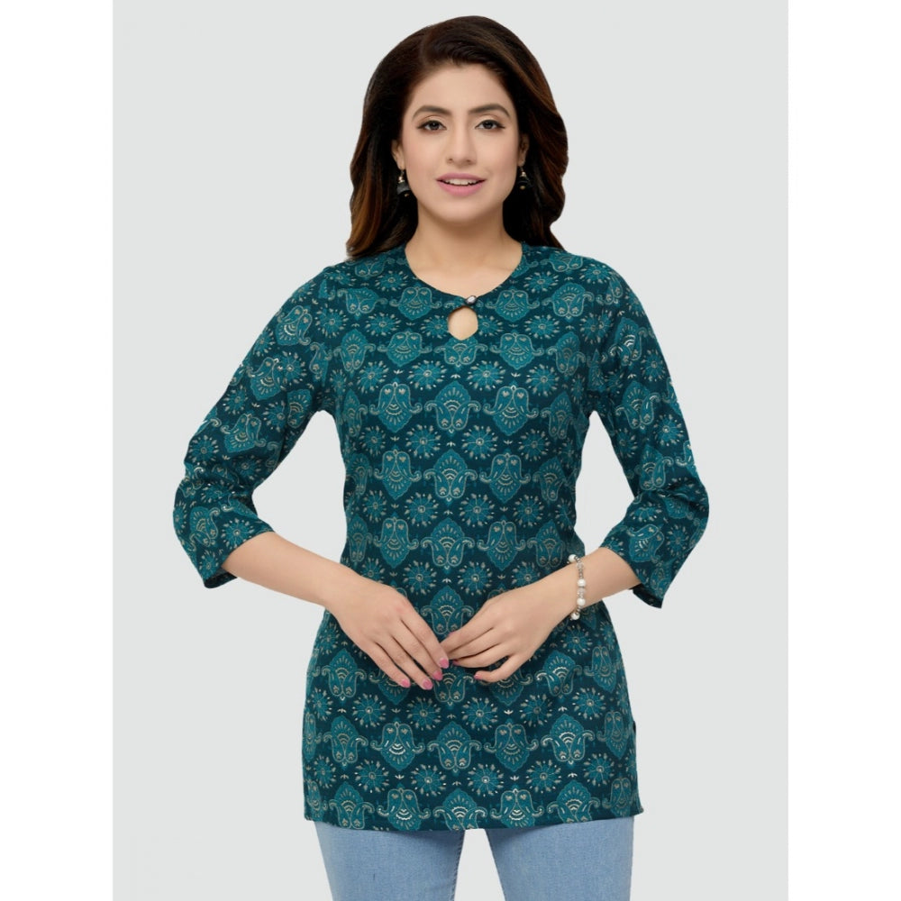 Women's Casual 3/4 Sleeves Printed Rayon Short Top (Green) - GillKart