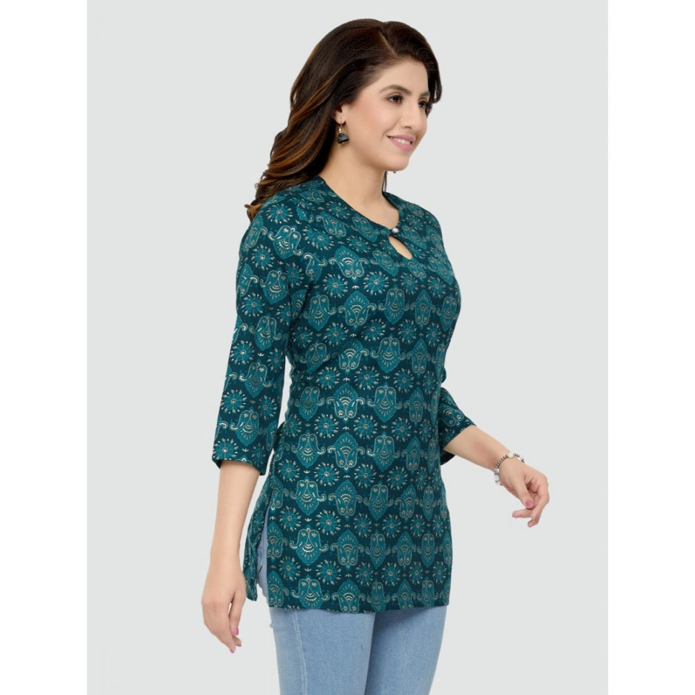 Women's Casual 3/4 Sleeves Printed Rayon Short Top (Green) - GillKart